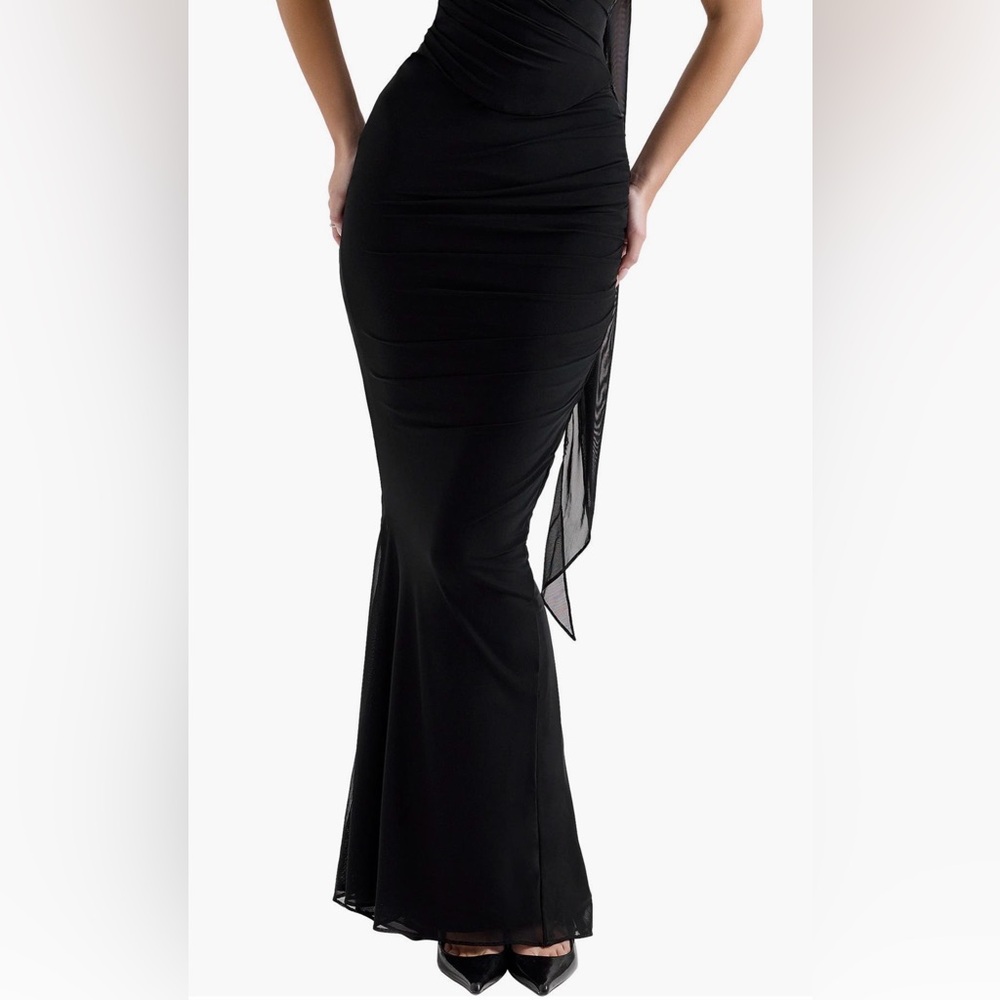 House of CB Cassidy Mesh Tulle Ruched Maxi Skirt Black - Picture 10 of 11